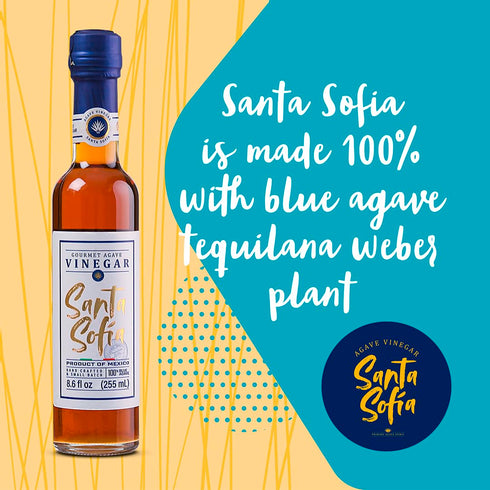 Santa Sofia 8.6oz (255ml) (Pack 5) Premium Organic Agave Vinegar for Cooking, Salads, Dressings, and More - Raw