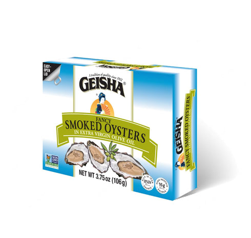 GEISHA Smoked Oysters in Extra Virgin Olive Oil 3.75oz(Pack of 12), Smoked