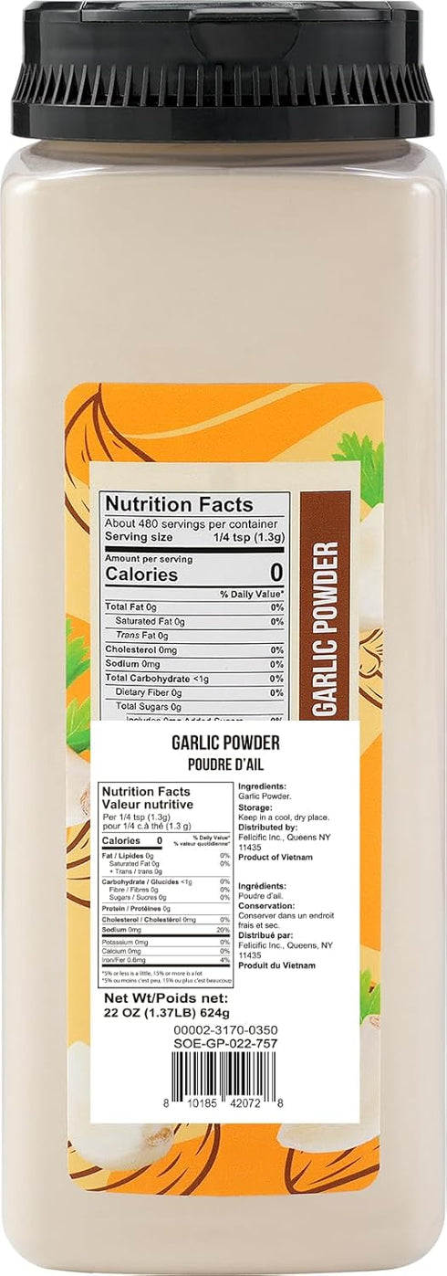 22 Ounce(624 Soeos Garlic Powder g), Garlic Powder Seasoning, Additive Free, Non-GMO, Garlic Seasoning for Flavor