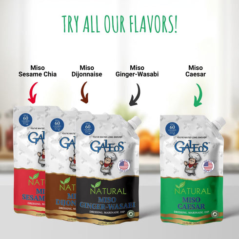 13 oz 1 Pack Galeos Miso Caesar Salad Dressing | Lower Calorie, Dairy Free, Egg Free, Gluten Free, No Saturated Fat |