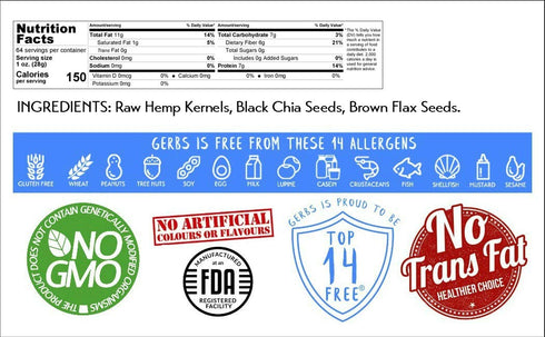 3 4 lbs. 14 Gerbs Super Seed Snack Mix | Raw, No Artificial Additives, Resealable Bag | Crunchy Flax, Chia & Hemp Blend