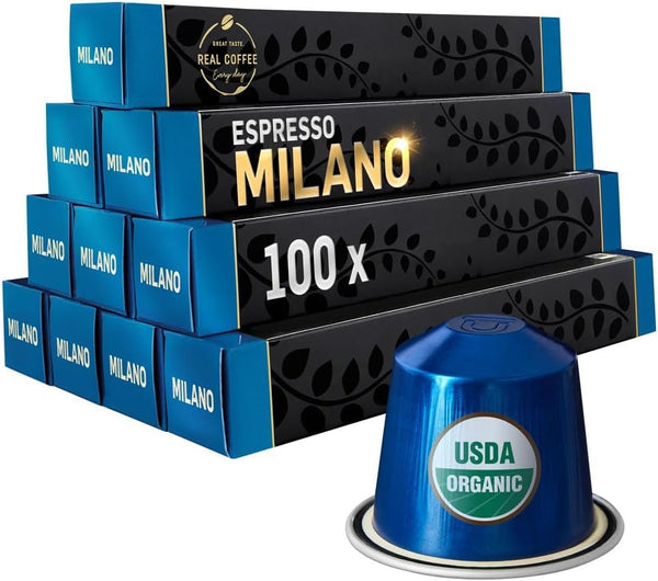 Milano Organic Italian Espresso for Nespresso | 100 Organic Aluminum Capsules |