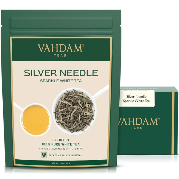 VAHDAM Silver Pine Needle White Tea Loose Leaf, 50g, Caffeine Free, Gluten Free