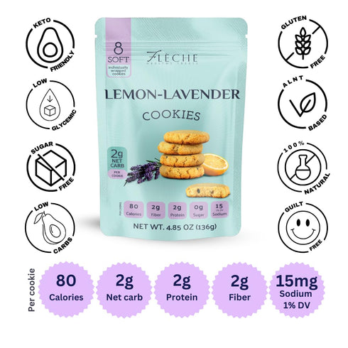 4.85OZ (Pack 1) European Lemon-Lavender Cookies, Sugar Free, Vegan, Low Carb, Dairy Free, Gluten Free, Flche Healthy