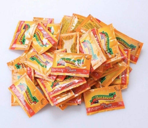 100 Salsa Botanera Clasica Picante Hot Sauce pakets to go 10g each
