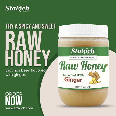 (40 Stakich Ginger Enriched Raw Honey - Pure, Unprocessed Ounce)