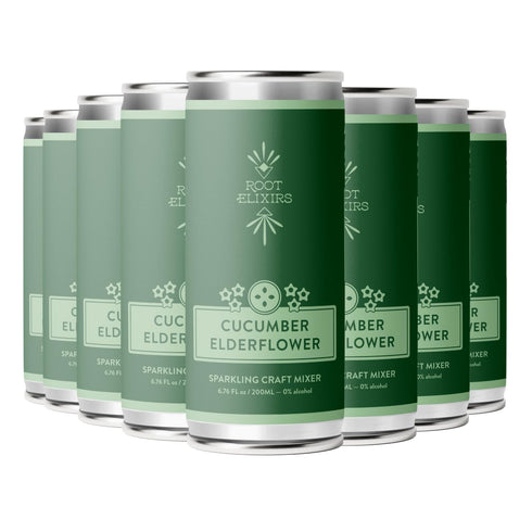 200ml (8-Pack) Root Elixirs Cucumber Elderflower Sparkling Cocktail Mixer, Zero-Proof Mocktail Mixer, Real Citrus +