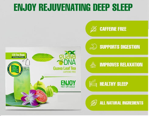 100% (120 GuavaDNA Guava Leaf Tea Individually Wrapped Teabags by MATCHA DNA | Pure Guava Leaves, Nothing Else Added