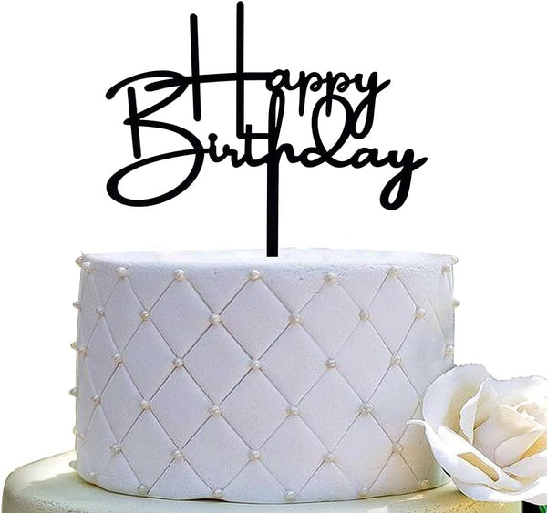 Happy Birthday Cake Topper for Birthday Party Decorations, Black Acrylic