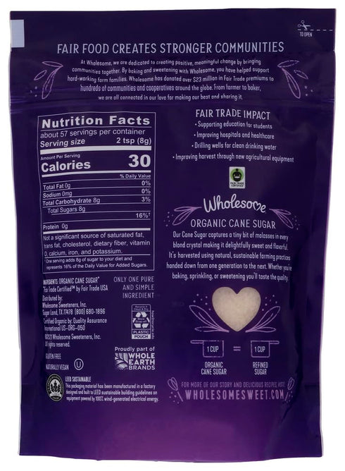 1 lb. (16 oz) 454 g(Pack 2) Wholesome Sweeteners, Inc., Organic Cane Sugar,