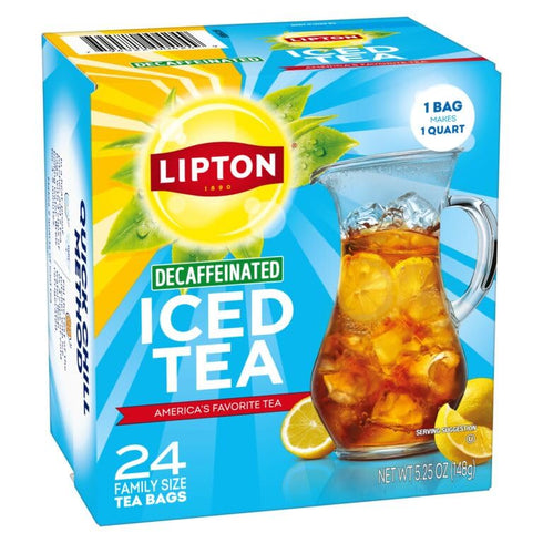 144 (24ct Pack 6) Lipton Decaf Black Iced Tea Bags, Family Size Zero Calories, Total Tea Bags