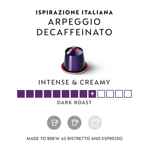 50-Count Nespresso Capsules Original Line, Arpeggio Decaffeinato, Dark Roast Coffee, Coffee Pods