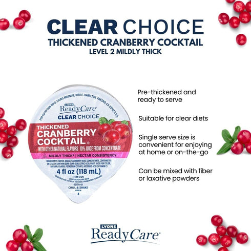2 4 oz (48 Pack) Lyons ReadyCare Thickened Cranberry Cocktail for Dysphagia & Swallowing Difficulty - Nectar