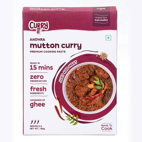 CURRYiT Preservative Free Andhra Mutton Curry | PACK OF 3 | Chicken & Lamb Curry Paste | Indian Food Cooking Sauce | Non-GMO | Gluten Free | Ready to Cook Simmer Sauce | Just Add Meat