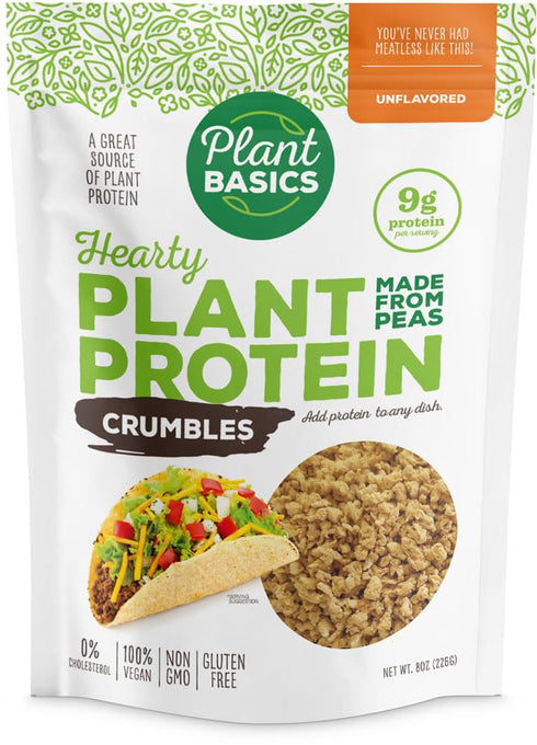 Plant Basics Hearty Plant Protein, Unflavored Crumbles, 8 oz, Non-GMO, Gluten Free, Vegan Meat Substitute