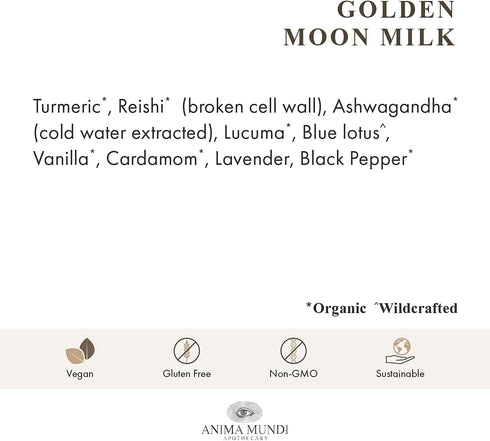 (5oz 142g) Anima Mundi Apothecary Golden Moon Milk - Relaxing Plant-Based Powder with Organic Spices Turmeric