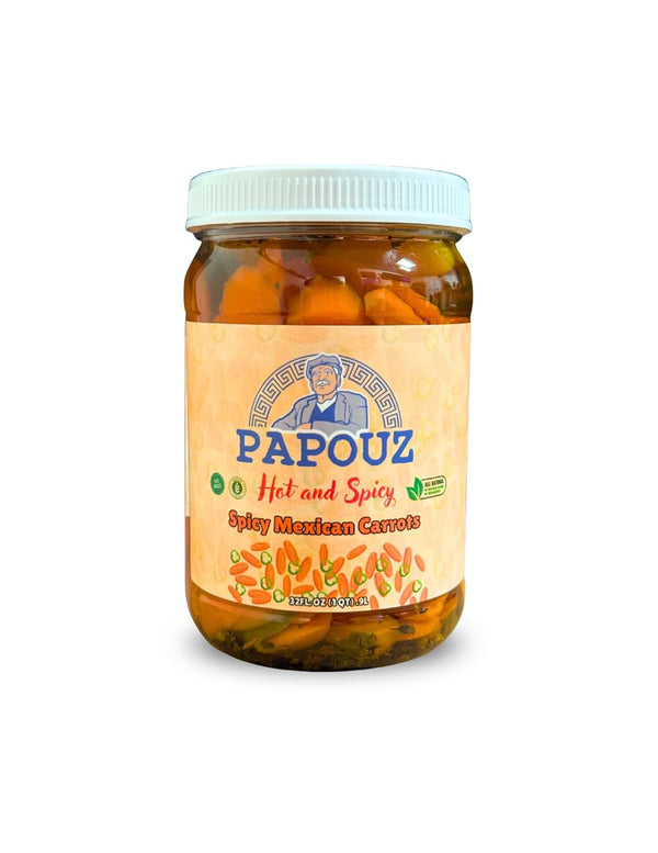 Papouz Pickled Carrots, Hot and Spicy, Mexican Style, 32 FL OZ, All Natural,