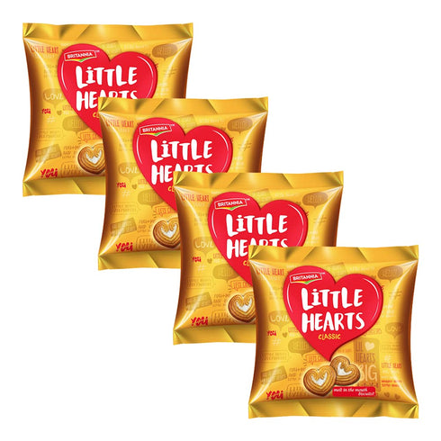 Britannia Little Hearts Biscuits, 2.6oz (75g), Soft and Delicious Kids Favorite Cookies, Pack of 4