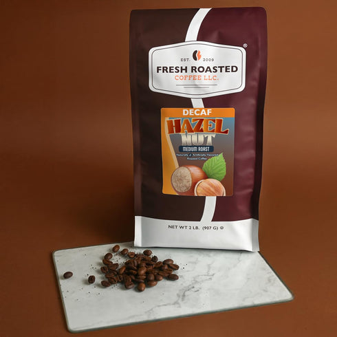 2 lb (32 oz), Fresh Roasted Coffee, Decaf Hazelnut Flavored Coffee, Medium Roast, Kosher, Whole Bean