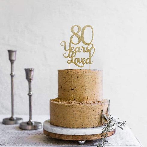 80th Birthday Glitter Cake Topper - 80th Anniversary Decoration Props, Party Favors for Celebration