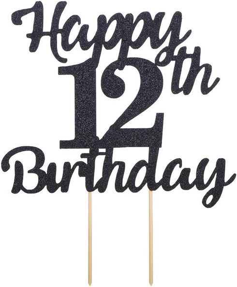 LVEUD 12th Birthday Cake Topper, Happy Birthday Black Flash 12th Cake Ornament