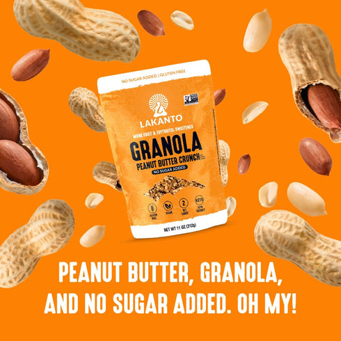 2g 11 oz Lakanto Peanut Butter Crunch Granola - Quick Breakfast Cereal, Monk Fruit Sweetner and Erythritol, No Sugar
