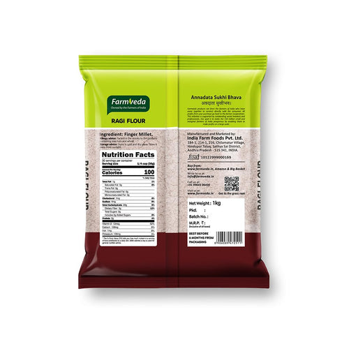 1 100% Farm Veda Ragi Atta- Kg | Natural Finger Millet Flour/Nachni Atta | Gluten-Free | Rich in Calcium & Iron