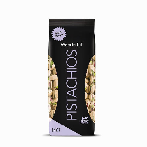 Wonderful Pistachios In Shell, Salt & Pepper Flavored Nuts, 14 Ounce Bag, Gluten Free, Healthy Protein Snacks