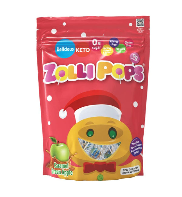 Zollipops Caramel Green Apple Lollipops - Sugar-Free, Vegan, KETO & Diabetic Friendly Candy for Clean Teeth