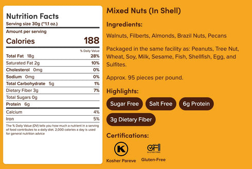 3 lb Nuts.com Mixed Nuts in Shell, No Brazil Nuts - Bag, Natural, Includes Walnuts, Hazelnuts, Pecans, Almonds