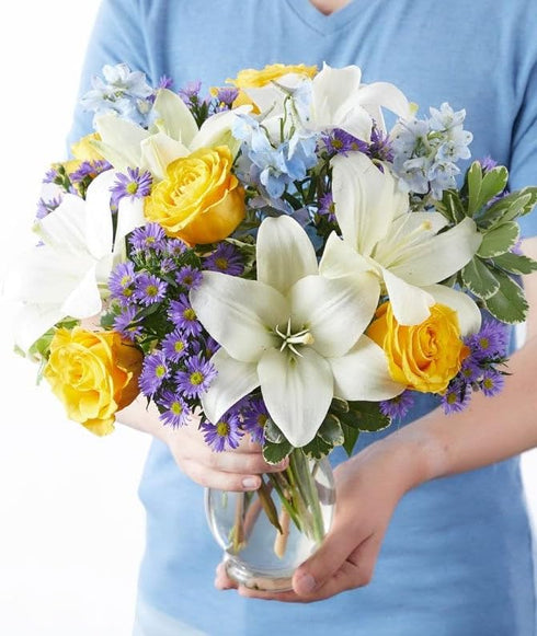 From You Flowers - Rosy Sunshine with Glass Vase | Fresh Flower Bouquets for Birthday, Anniversary, Get Well