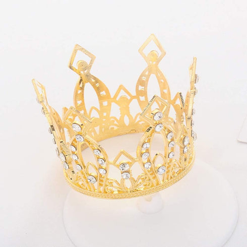 JANOU Mini Crown Tiara Cake Topper - Crystal Hair Ornaments for Wedding, Birthday, Baby Shower Cake Decoration (Gold)