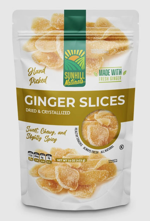 Sunhill Naturals Crystalized Ginger Slices, Dried Slices with Natural Sweetness, Premium Ginger Pieces, Sweet