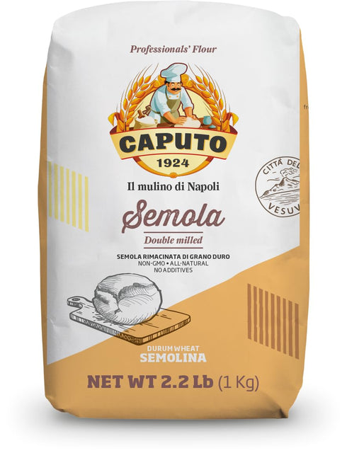 Antimo Caputo Semola Di Grano Duro Rimacinata Semolina Flour 2.2LB (1kg), Bag - All