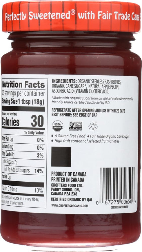 16.5 oz 6 Crofters Fruit Spread - Organic - Premium - Raspberry - - case