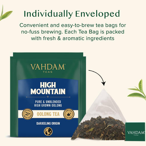 VAHDAM High Mountain Oolong Tea Bags, 30 Count, Non GMO, Gluten Free, Light & Floral