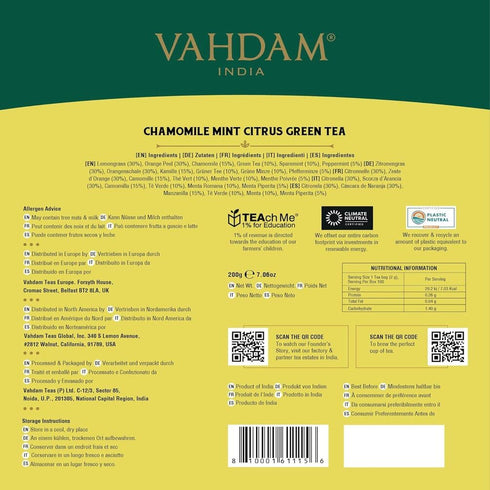 (100 100% VAHDAM, Chamomile Herbal Tea Pyramid Tea Bags) Resealable Ziplock Pouch | Caffeine Free, Non GMO, Gluten Free