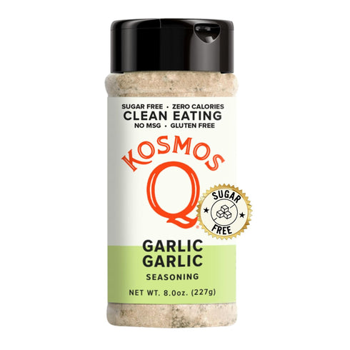 8 Oz Kosmos Q Garlic Seasoning, Roasted Garlic Spice Mix for Chicken, Beef, Veggies & Pasta, All-Natural, Sugar-Free