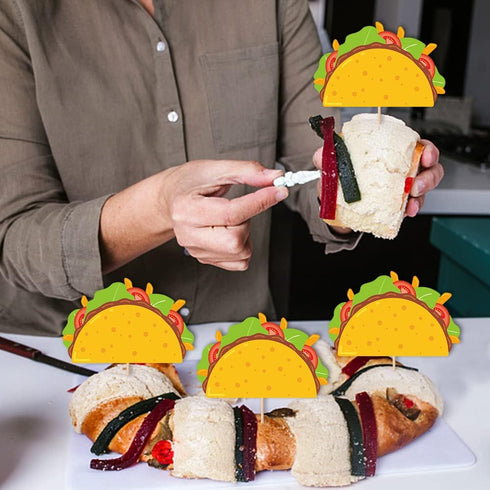 TzTwodcaz 12 Pcs Mexican Fiesta Dessert Cupcake Toppers Taco Cupcake Toppers for Mexican Themed Party Decorations