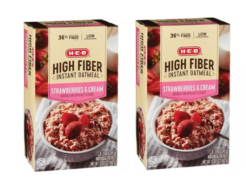 HEB Instant Oatmeal - 2 boxes (Strawberries & Cream High Fiber 8ct)