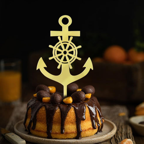 Acrylic Nautical Cake Topper, Ship Anchor Design, for Birthday, Baby Shower, Wedding
