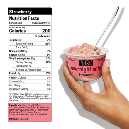 5oz MUSH Overnight Oats - Strawberry - Good Source of Fiber, Non-GMO, Dairy Free, Gluten Free