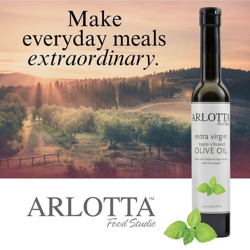 500ml Organic Basil Infused Extra Virgin Olive Oil Cold Pressed | California EVOO Kosher by Arlotta Food Studio | Herb