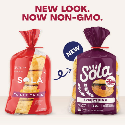 16g 7g 12.4 OZ, (4 Bagels/Pack) (Pack 2) SOLA Everything Bagels, Low Carb & Keto Friendly, of Protein Per Bagel & Net