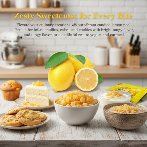 LWWTYKSPL 10.58oz Candied Lemon Peel Diced | Ready-to-Eat | Bag for Baking, Cooking & Snacks | Natural Ingredients