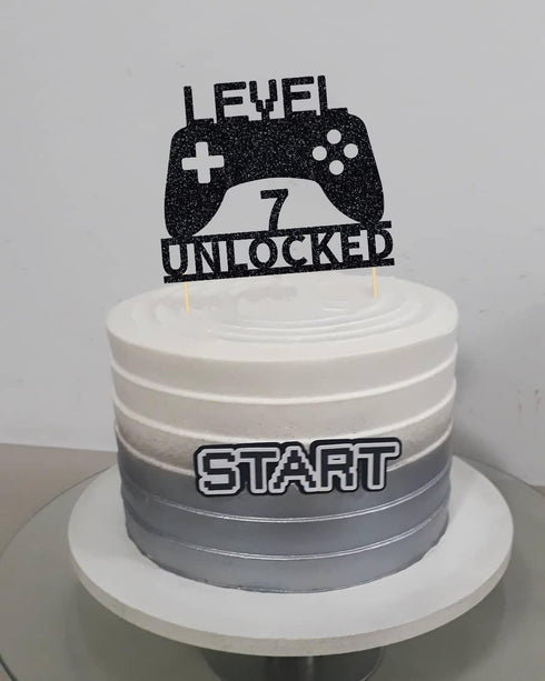 Level 7 Unlocked Cake Topper, Video Game Cake Topper for 7th Birthday Party Decoration