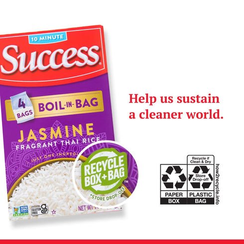 14-Ounce Success Boil-in-Bag Rice, Thai Jasmine Rice, Quick Rice Meals, Box