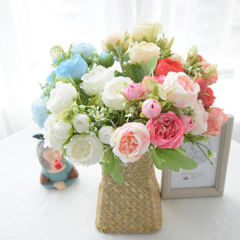 NURCIX 5) Simulation Rose Wedding Bouquet Bouquet Wedding Home Decoration Simulation Flower Small Bouquet Peony (Red
