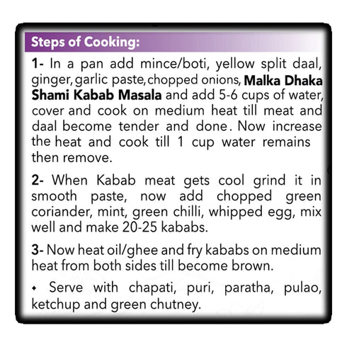 Authentic Gourmet Spice Powder for Minced Meat Patties: Malka Dhaka Shami Kabab Recipe Mix 50g, Vegan & Gluten Free