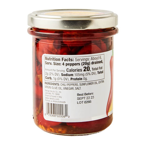 6.7oz 6-Pack DeLallo Whole Calabrian Chili Peppers, Hot & Spicy, Jar